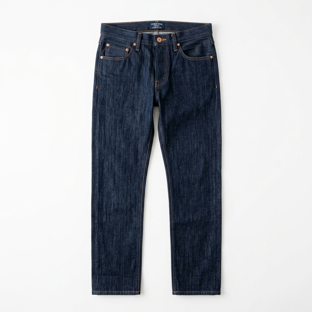 Premium Indigo Blue Denim Jeans Flat Lay